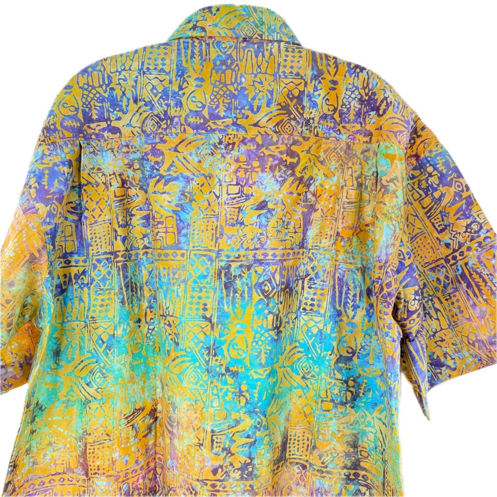 Rum Reggae Hawaiian Batik Camp Shirt "Mozambique" Saffron/Turq. Size Large NWT - Picture 13 of 16